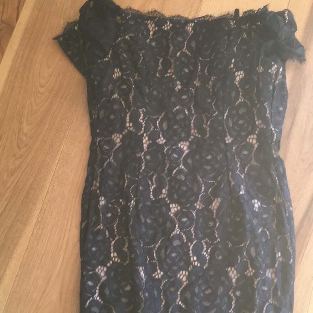 Off the Shoulder Navy Blue Lace Gown